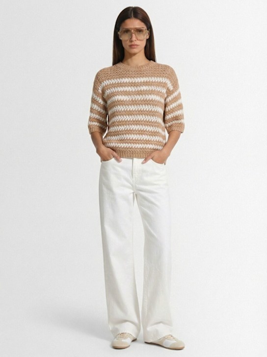 Fabiana Filippi: Sequined crop polo sweater - 棕色/米黄色 - women_1 | Luisa Via Roma