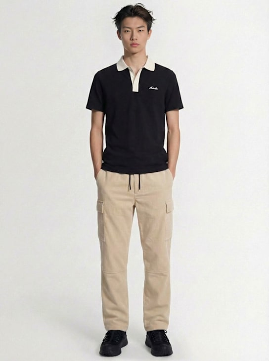 Moncler: Embroidered logo cotton polo shirt - 黑色 - men_1 | Luisa Via Roma