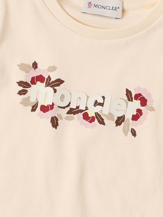Moncler: Floral logo print cotton blend t-shirt - White Ivory - kids-girls_1 | Luisa Via Roma