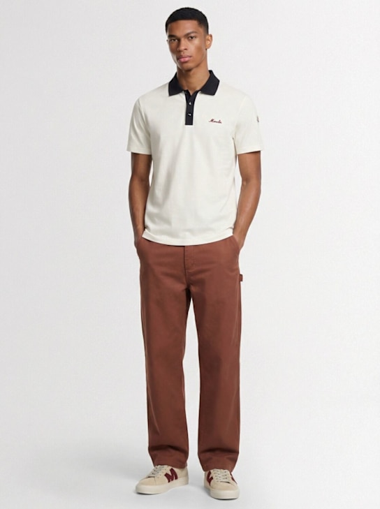 Moncler: Embroidered logo cotton polo shirt - Blanco - men_1 | Luisa Via Roma