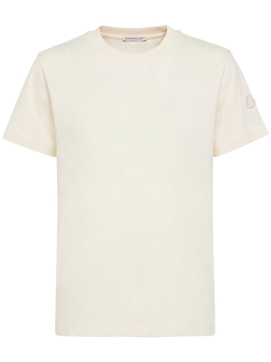 Moncler: Embroidered logo cotton t-shirt - White - women_0 | Luisa Via Roma