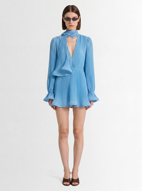 Rowen Rose: Pleated puffy georgette mini dress - women_1 | Luisa Via Roma