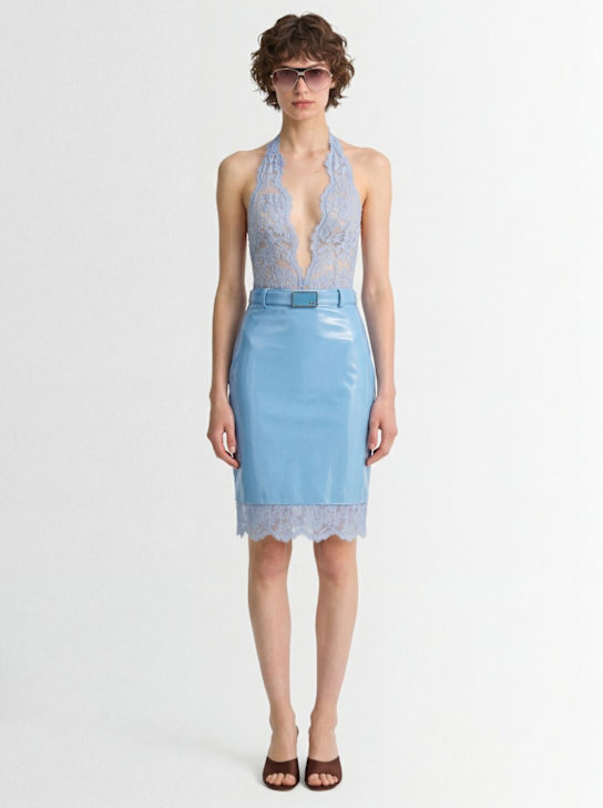 Rowen Rose: Vinyl & lace pencil skirt - Blue - women_1 | Luisa Via Roma