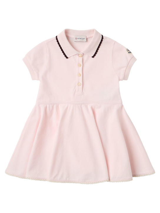 Moncler: Pleated cotton polo shirt dress - 浅粉色 - kids-girls_0 | Luisa Via Roma