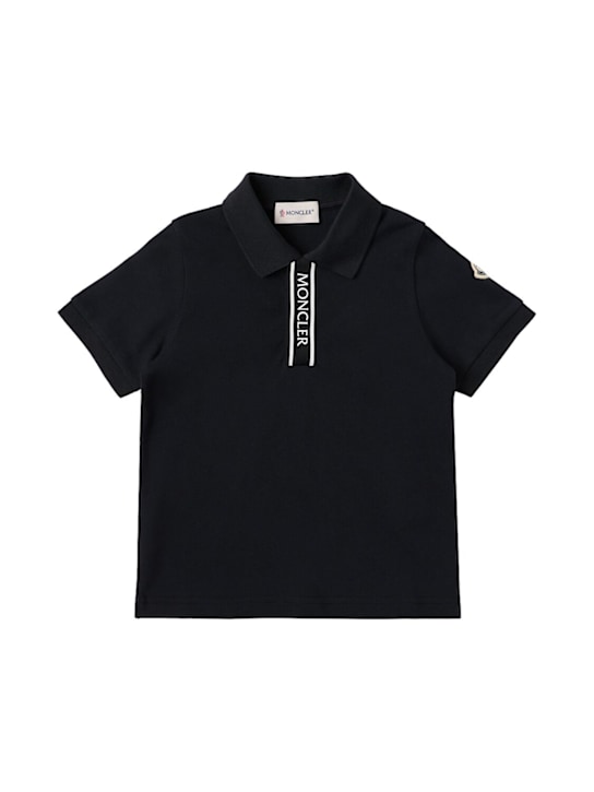 Moncler: Logo-trimmed cotton piquet polo shirt - 黑色 - kids-boys_0 | Luisa Via Roma