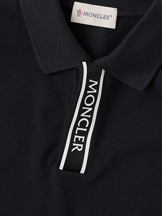 Moncler: Logo-trimmed cotton piquet polo shirt - 黑色 - kids-boys_1 | Luisa Via Roma