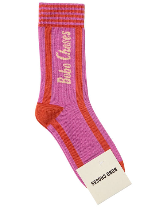 Bobo Choses: Logo cotton blend socks - Purple/Red - kids-girls_0 | Luisa Via Roma