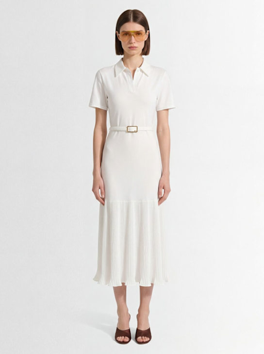 Rowen Rose: Jersey & pleated georgette polo dress - Blanc - women_1 | Luisa Via Roma