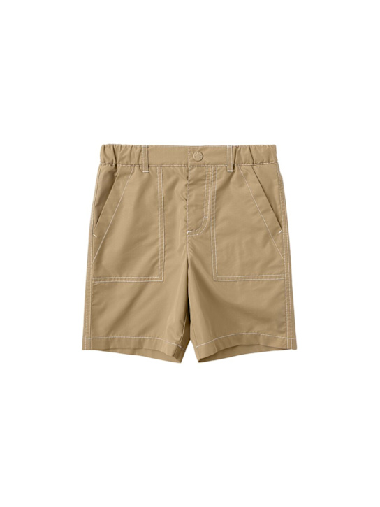 Moncler: Logo poplin Bermuda shorts - 米黄色 - kids-boys_0 | Luisa Via Roma