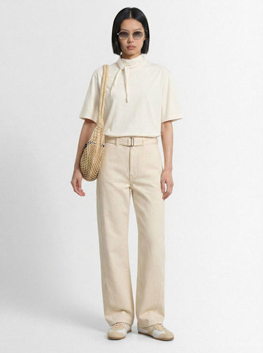 Lemaire: Camiseta de algodón con bufanda - Blanco - women_1 | Luisa Via Roma