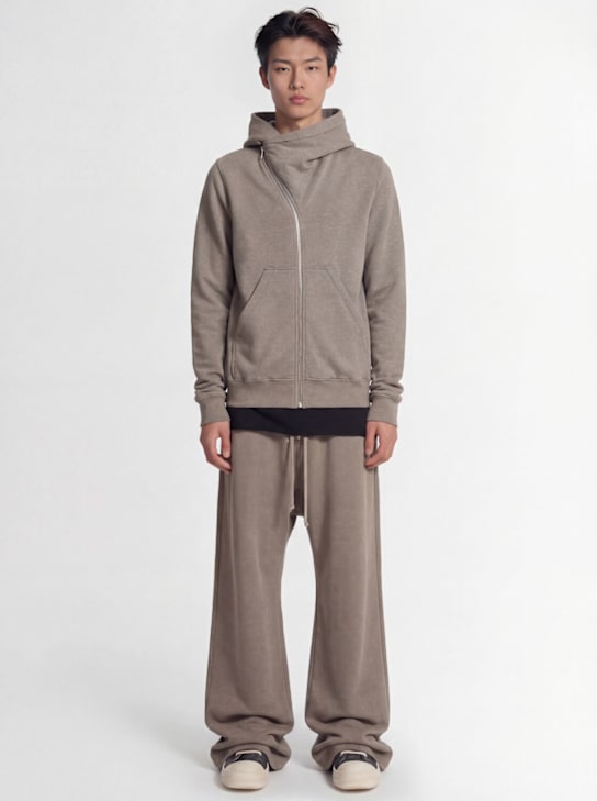 Rick Owens DRKSHDW: Mountain hooded cotton blend sweatshirt - Heather Grey - men_1 | Luisa Via Roma