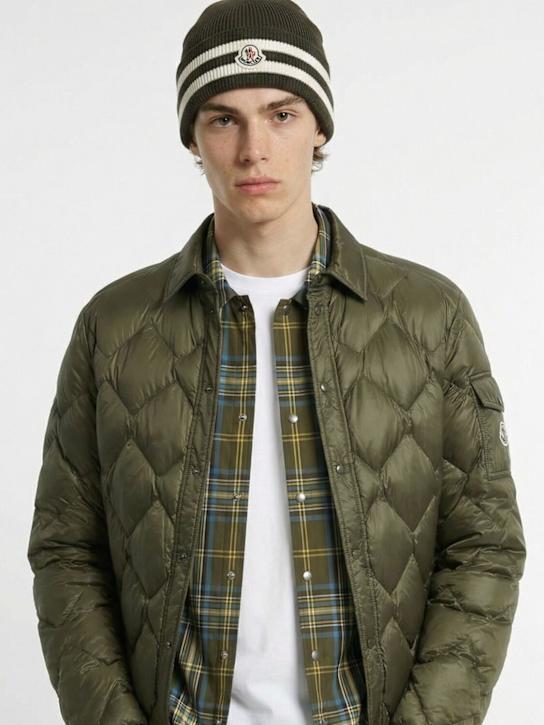 Moncler: Striped cotton blend beanie - Tuscany Green - men_1 | Luisa Via Roma