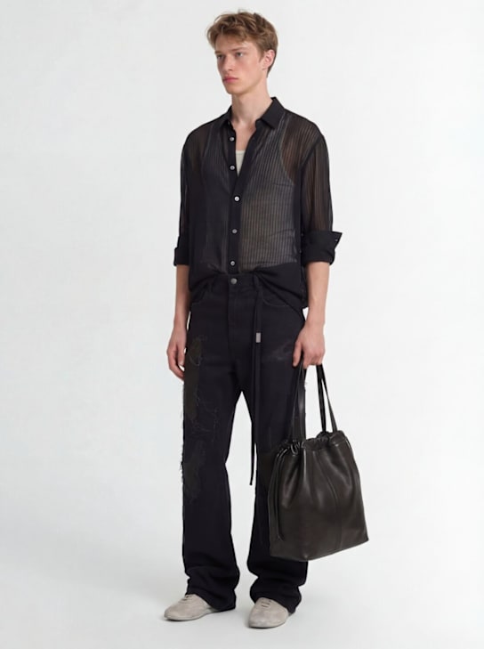 Ann Demeulemeester: Andre同色条纹经典版型衬衫 - 黑色 - men_1 | Luisa Via Roma