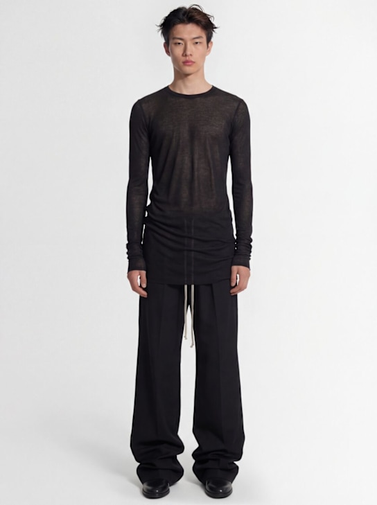 Rick Owens: Ribbed long sleeve silk blend t-shirt - Black - men_1 | Luisa Via Roma