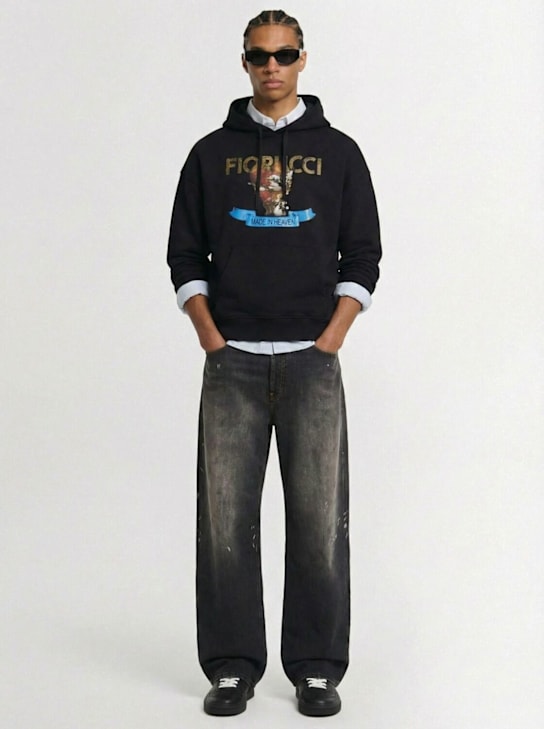 Fiorucci: Washed cupid relaxed sweatshirt hoodie - Black - men_1 | Luisa Via Roma