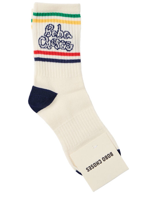 Bobo Choses: Cotton blend jacquard socks - 화이트 - kids-girls_0 | Luisa Via Roma