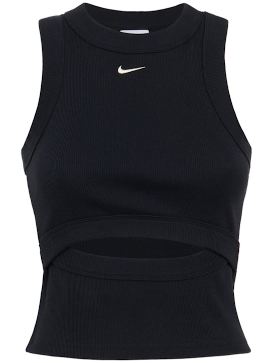 Nike: Chill knit rib tank with cutout - Black/Sail - women_0 | Luisa Via Roma