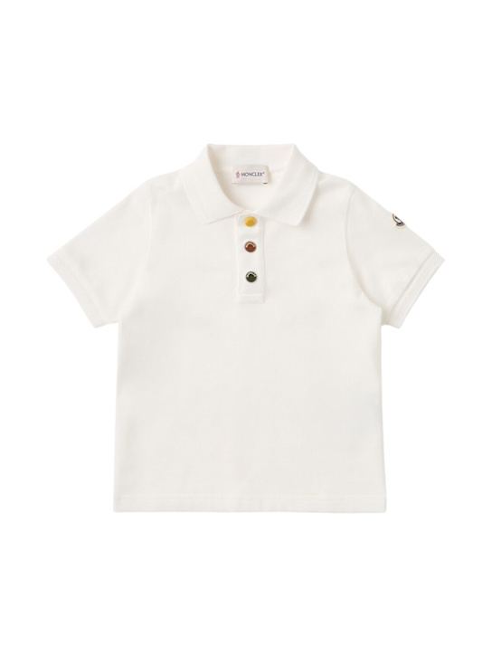 Moncler: Cotton piquet polo shirt - 白色 - kids-boys_0 | Luisa Via Roma