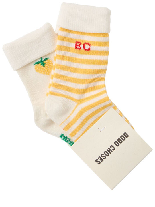Bobo Choses: 棉混纺袜子2双套装 - 白色/黄色 - kids-boys_0 | Luisa Via Roma