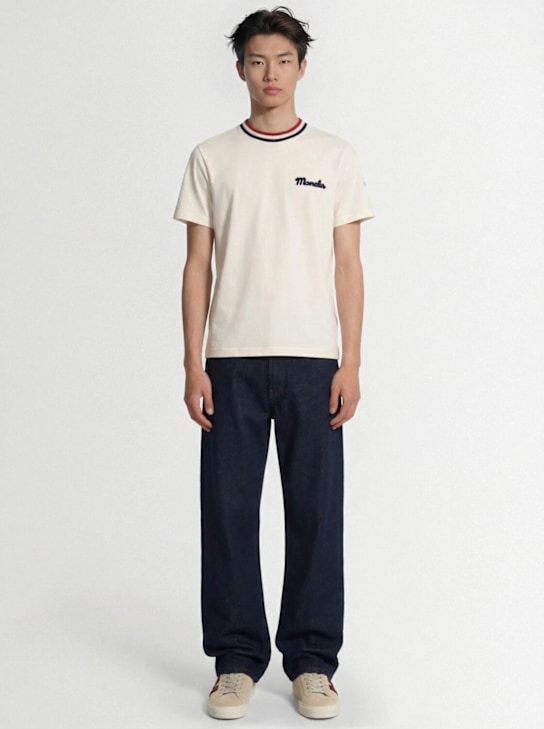 Moncler: Logo cotton jersey t-shirt - Optic White - men_1 | Luisa Via Roma