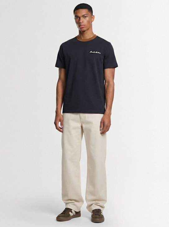 Moncler: Embroidered logo cotton t-shirt - Navy - men_1 | Luisa Via Roma