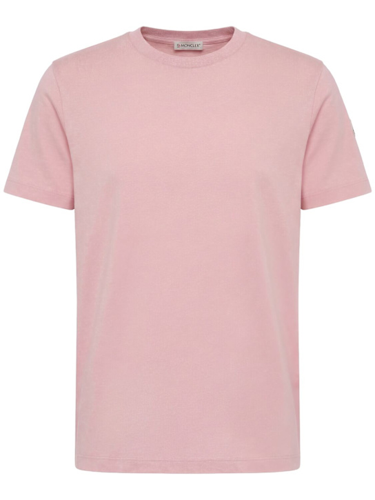 Moncler: Embroidered logo cotton t-shirt - Pink - women_0 | Luisa Via Roma