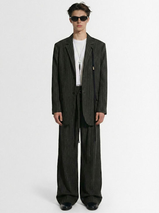 Ann Demeulemeester: Aksel tailored wool blend blazer - Black/Red - men_1 | Luisa Via Roma