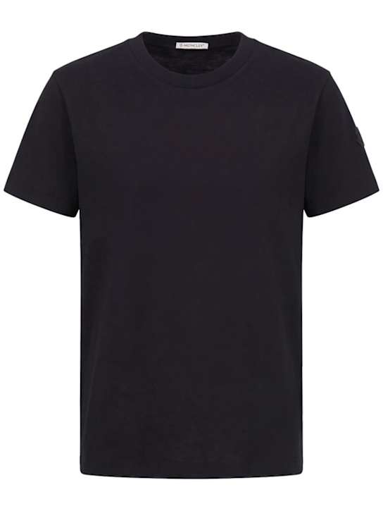Moncler: 刺绣LOGO纯棉T恤 - 黑色 - women_0 | Luisa Via Roma