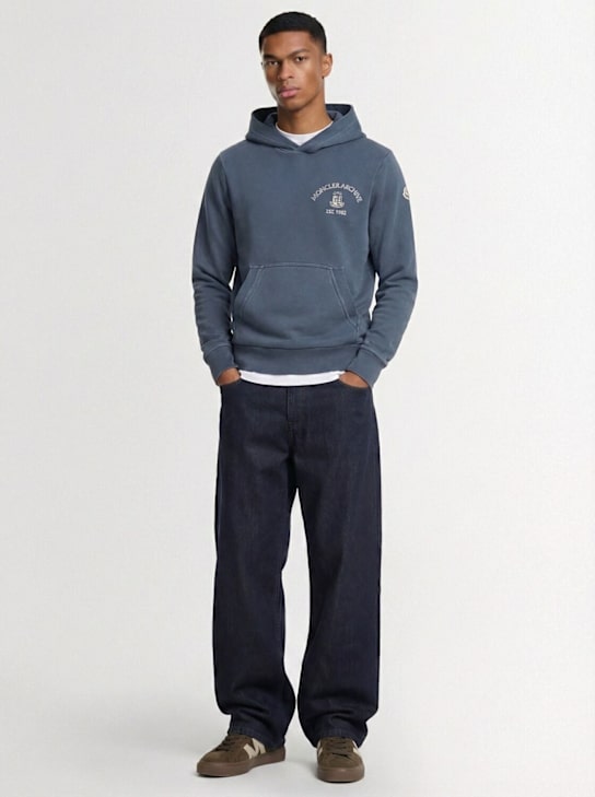 Moncler: Rowing logo cotton hoodie sweatshirt - 蓝色 - men_1 | Luisa Via Roma