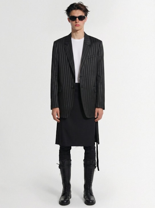 Ann Demeulemeester: Mane及膝斜纹棉布苏格兰裙 - 黑色 - men_1 | Luisa Via Roma