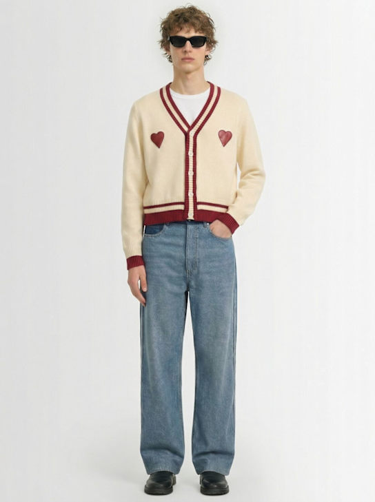Fiorucci: Double heart wool cardigan - Crème - men_1 | Luisa Via Roma