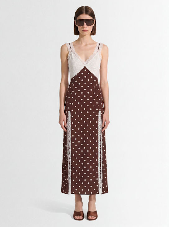 Rowen Rose: Polka dot & lace slip dress - 브라운/멀티 - women_1 | Luisa Via Roma