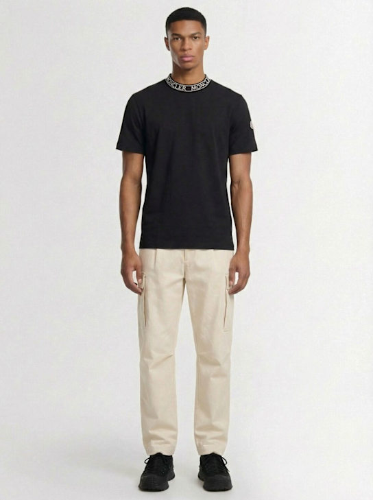 Moncler: Logo-Trimmed cotton t-shirt - Black - men_1 | Luisa Via Roma