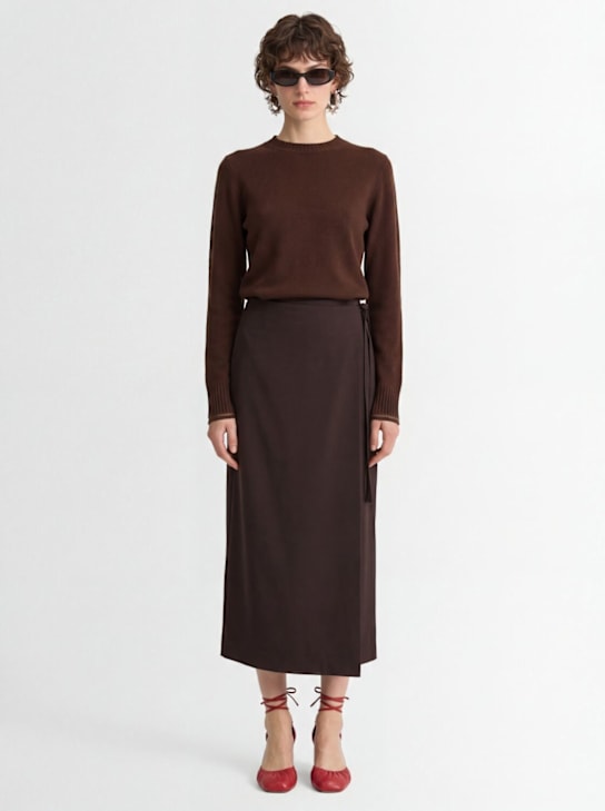 Tonywack: Wool blend midi wrap skirt - Brown - women_1 | Luisa Via Roma