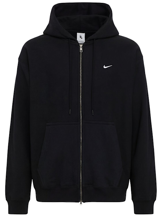 Nike: Solo Swoosh zip heavy sweatshirt hoodie - Noir/Noir/Blanc - men_0 | Luisa Via Roma