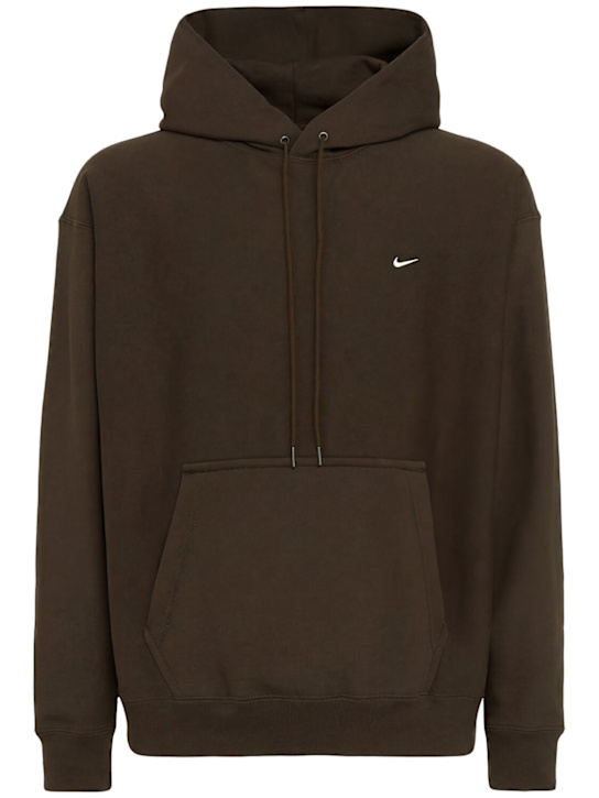 Nike: Solo Swoosh heavy sweatshirt hoodie - Dark Hazel/Whit - men_0 | Luisa Via Roma