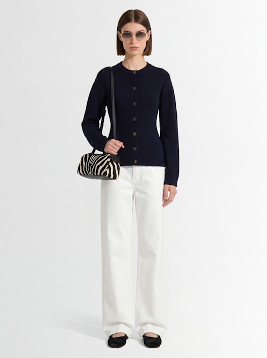Nami: Cotton guernsey cardigan - Bleu Marine - women_1 | Luisa Via Roma