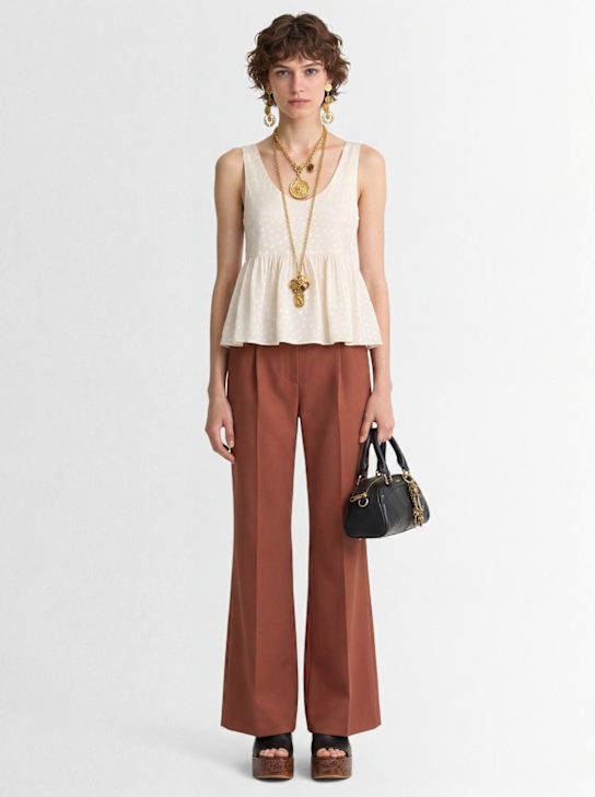 Chloé: 棉质帆布高腰长裤 - 棕色 - women_1 | Luisa Via Roma