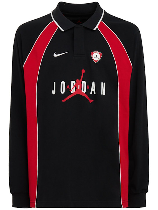 Jordan: Flight long sleeve polo - Black/University - men_0 | Luisa Via Roma