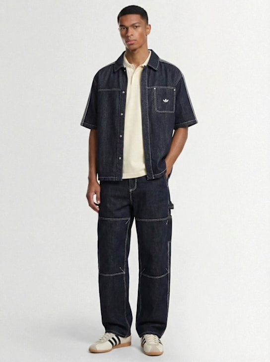adidas Originals: Short sleeve denim shirt - 靛蓝色 - men_1 | Luisa Via Roma
