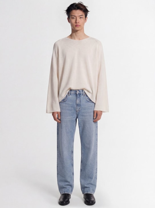 Laneus: Cotton v-neck knit sweater - Beige - men_1 | Luisa Via Roma