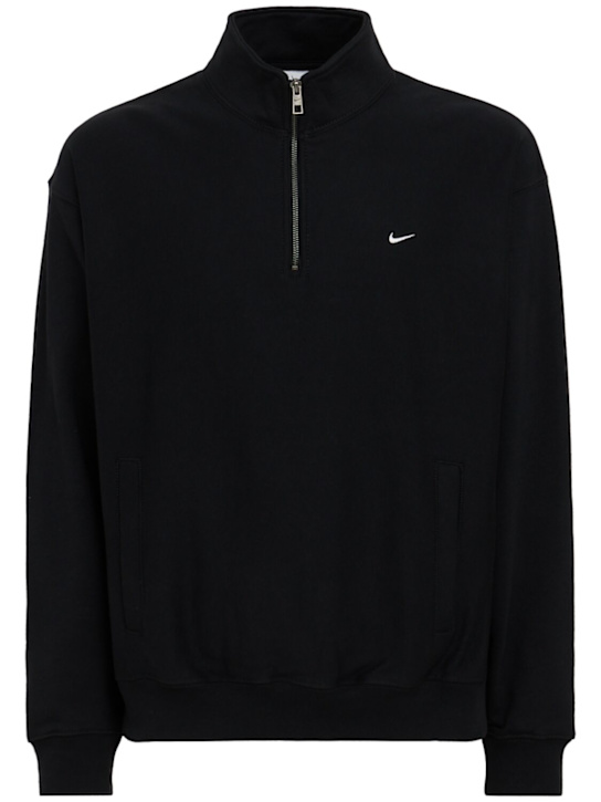 Nike: Solo Swoosh quarter zip sweatshirt - Noir/Blanc - men_0 | Luisa Via Roma