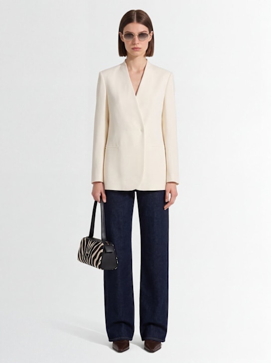 Fabiana Filippi: Viscose & linen jacket w/ leather belt - Blanc - women_1 | Luisa Via Roma