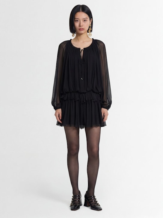 Chloé: Silk mousseline mini dress - Negro - women_1 | Luisa Via Roma
