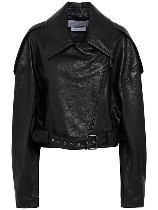 Marcell Pustul: Oversize leather biker jacket - Noir - women_0 | Luisa Via Roma