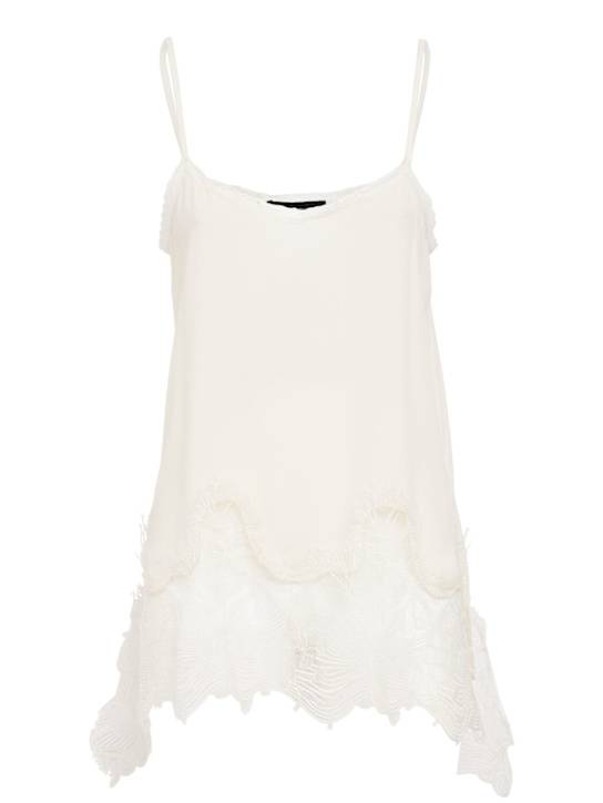 Fabiana Filippi: Crepe de chine camisole top w/ lace - Bianco - women_0 | Luisa Via Roma