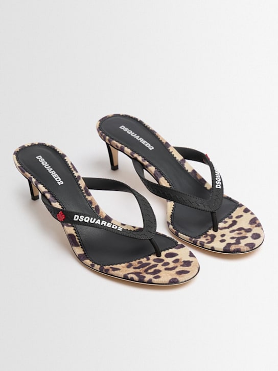 Dsquared2: Wild2 Leopard print heeled thong sandals - Black/Brown/Gre - women_1 | Luisa Via Roma