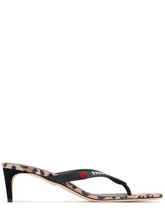 Dsquared2: Wild2 Leopard print heeled thong sandals - Black/Brown/Gre - women_0 | Luisa Via Roma