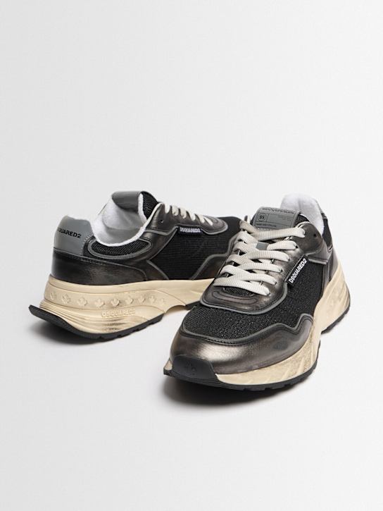 Dsquared2: Logo棉&皮革运动鞋 - 钢色 - men_1 | Luisa Via Roma