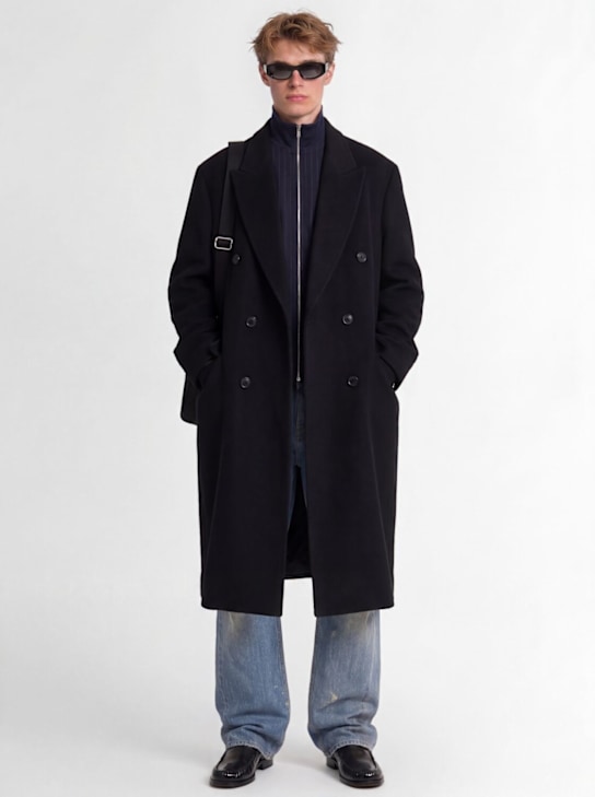 Our Legacy: Hairy mohair blend double breasted coat - Black - men_1 | Luisa Via Roma